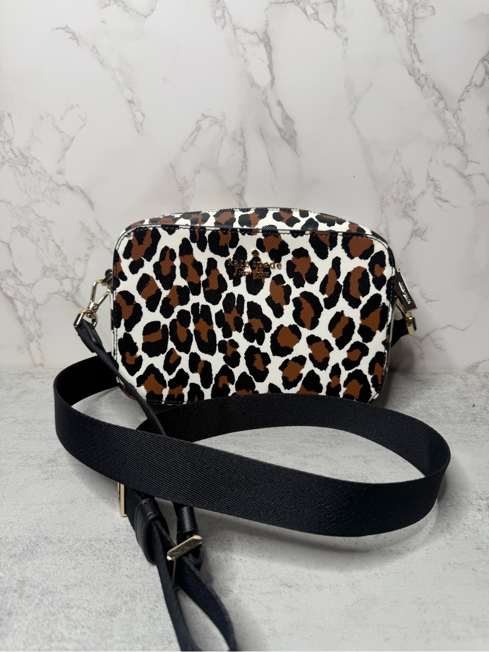Kate Spade Madison Small Leopard Print Camera Crossbody Bag